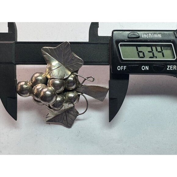 Estate Sterling Silver 925 Mexico Grape Cluster Leaf Brooch Pin, 31.4g, 63mm - Picture 7 of 8